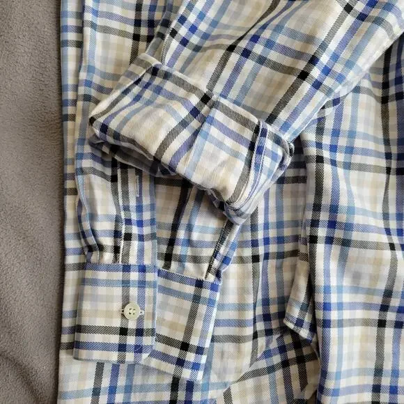 BRIONI Dress Shirt Mens Medium Blue Plaid Cotton Quiet Luxury Made In Italy - Picture 7 of 14